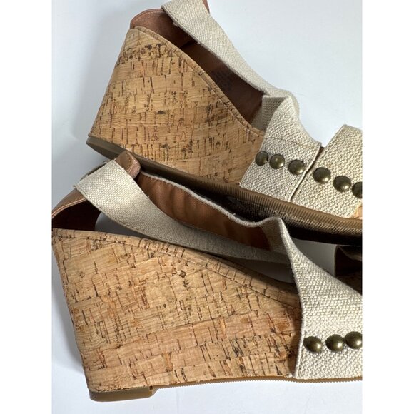 Lucky Brand Beige Strappy Cork Wedge Sandals With Studded Detail Women Size 10M - Picture 10 of 16